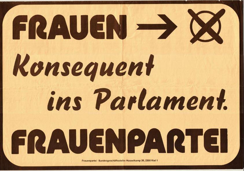 Plakat FRAUEN konsequent ins Parlament, Kiel 1987.