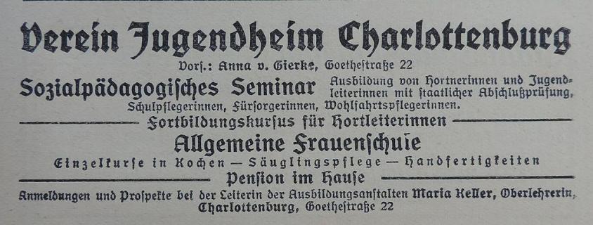 Anzeige des Verein Jugendheim Charlottenburg