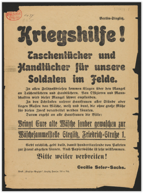 Caecilie Seler-Sachs, Steglitzer Anzeiger, 08.02.1915