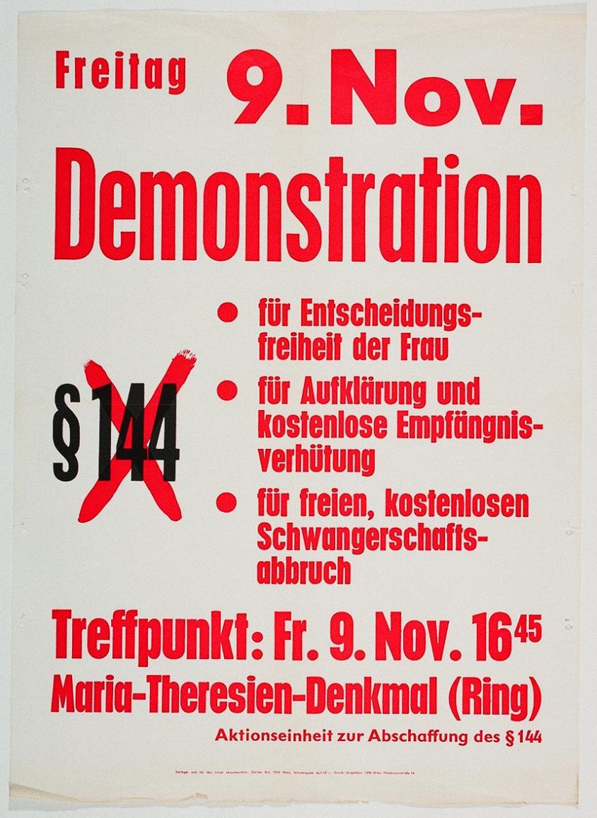 Aufgruf zur Demonstration gegen den § 144, 1973