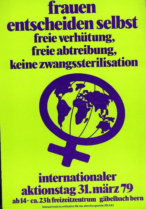 Plakat zum Internationalen Aktionstag «Recht auf Abtreibung» am 31. März 1979 in Bern