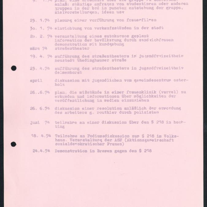 „Frauengruppen in Bremen“ Broschüre, Bremen 1974. Auflage 50. S. 24