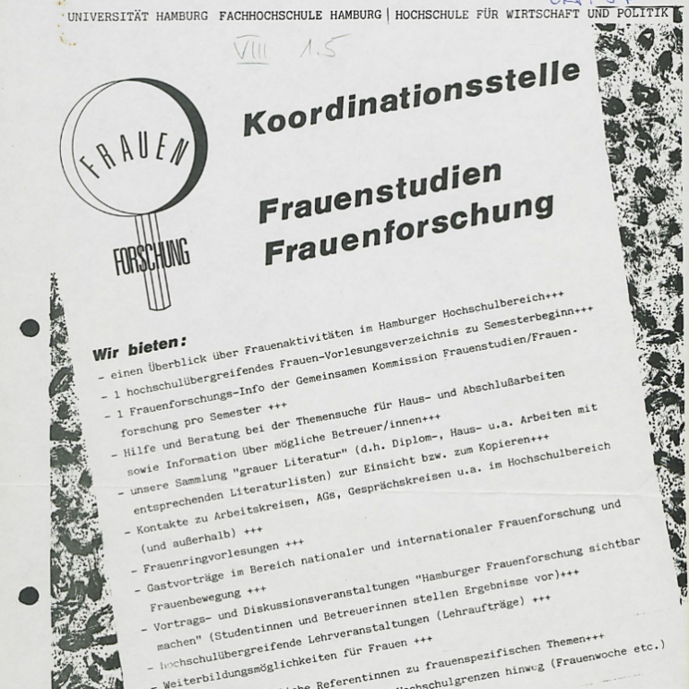 Flyer der Koordinationsstelle Frauenstudien Frauenforschung 1987
