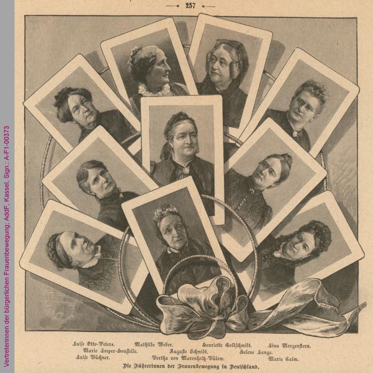 Portaits mehrerer Frauenbewegungsakteurinnen des 19./20. Jahrhunderts als Spielkarten 