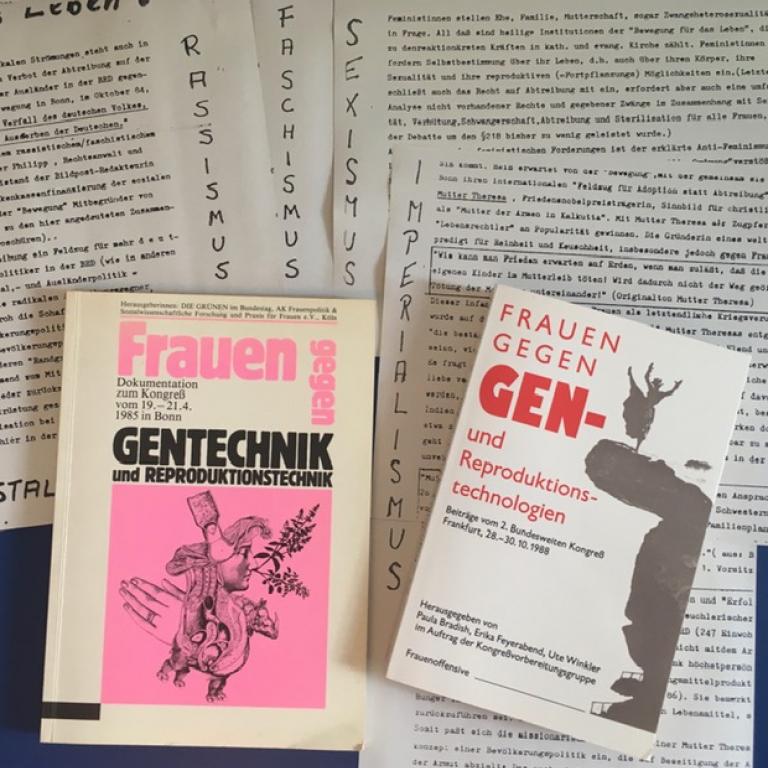 Zusammenstellung von Literatur zum Thema Gen- und Reproduktionstechniken, u.a. "Frauen gegen Gen- und Reproduktionstechnologien" und "Frauen gegen Gentechnik und Reproduktionstechnik"