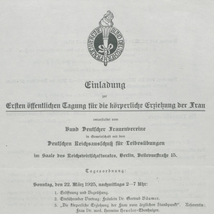 Einladung zur Ersten öffentlichen Tagung für die körperliche Erziehung der Frau 1925