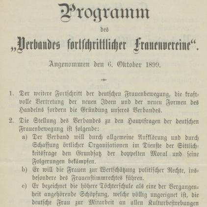 Programm des Verbandes fortschrittlicher Frauenvereine vom 6. Oktober 1899