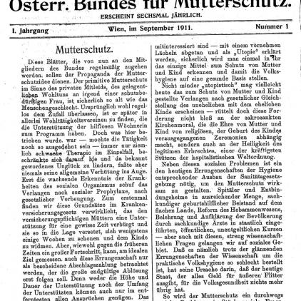 1. Seite der Mitteilungen des Österreichischen Bundes für Mutterschutz, 1911