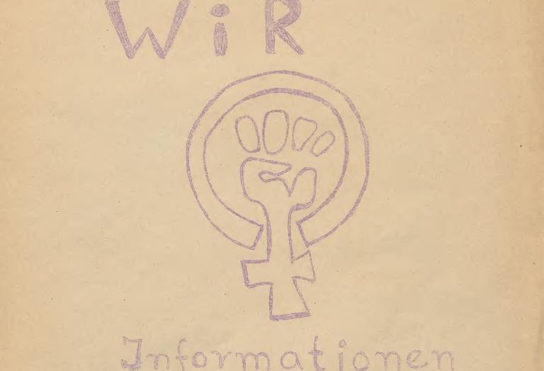 Titelbild der ersten Ausgabe der Zeitschrift WIR: Feministische Faust und Schriftzug Frauengruppe Erlangen/Nürnberg