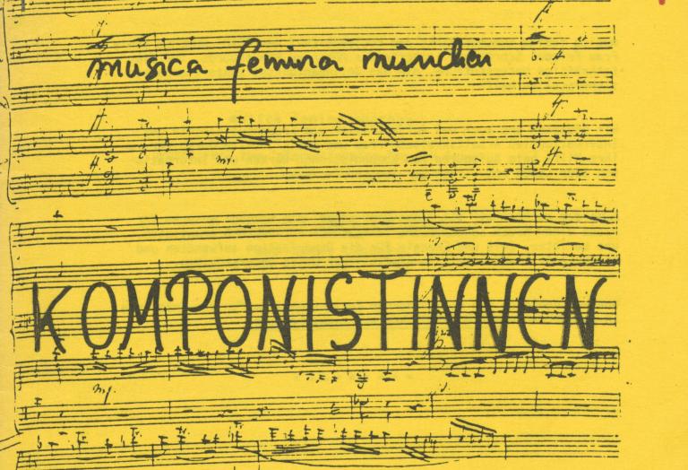 gelbes Papier mit Noten und der Überschrift Komponistinnen